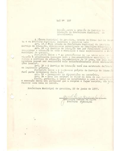 Lei Ordinária Nº 197/1977