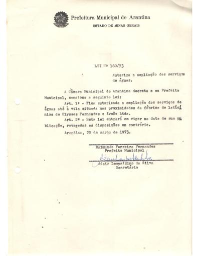 Lei Ordinária Nº 160/1973