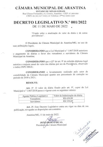 Decreto Legislativo Nº 001/2022