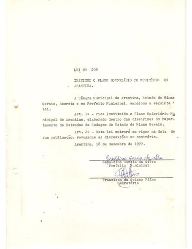 Lei Ordinária Nº 208/1977