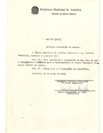 Lei Ordinária Nº 158/1973