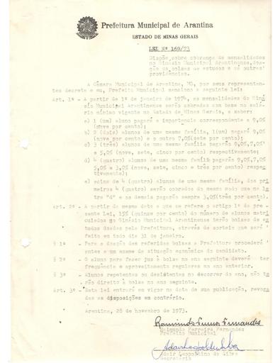 Lei Ordinária Nº 169/1973