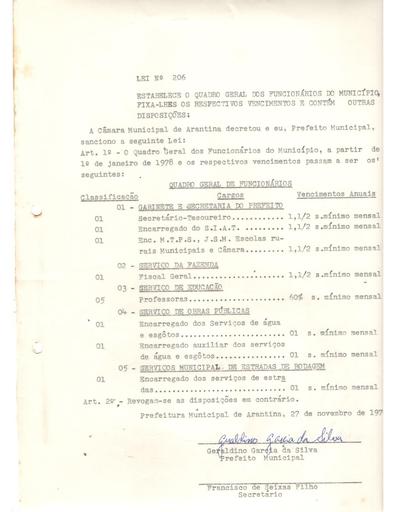 Lei Ordinária Nº 206/1977